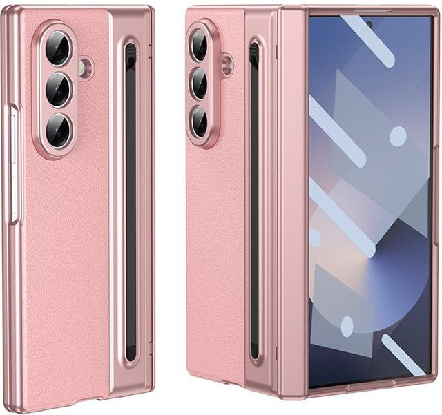 szHAIyu Leder Handyhülle mit Scharnierschutz und integriertem Bildschirm Schutz für Samsung Galaxy Z Fold 8 7 6 5 4 3 inklusive S Pen Halterung in Rosa - Bild 1