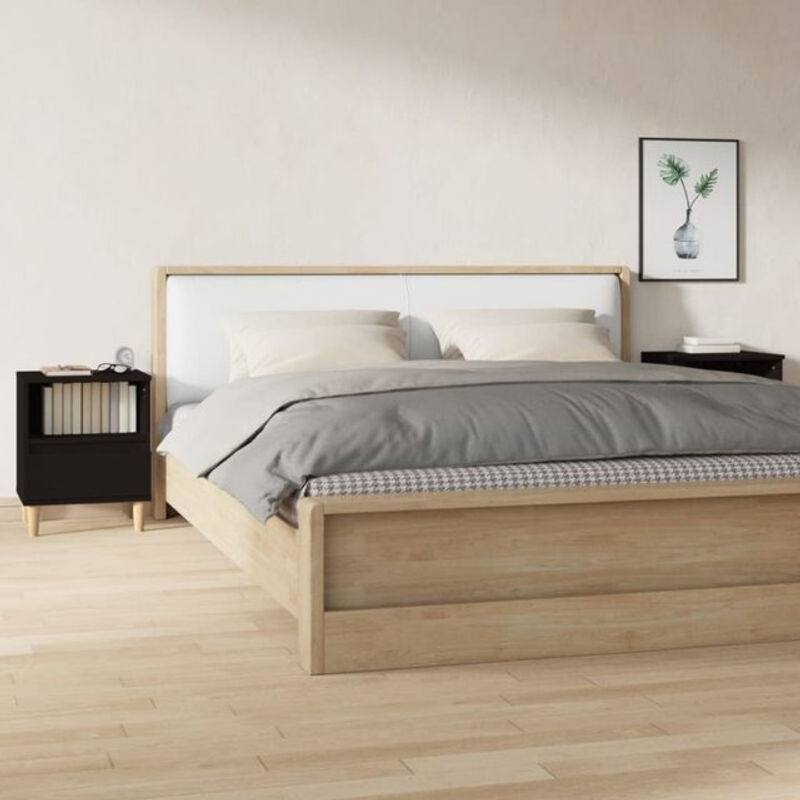 Vidaxl Nachttische 2er Set Schwarz Klassisch aus Holzwerkstoff und Massivholz B/T/H: 40 x 35 x 50 cm - Bild 1