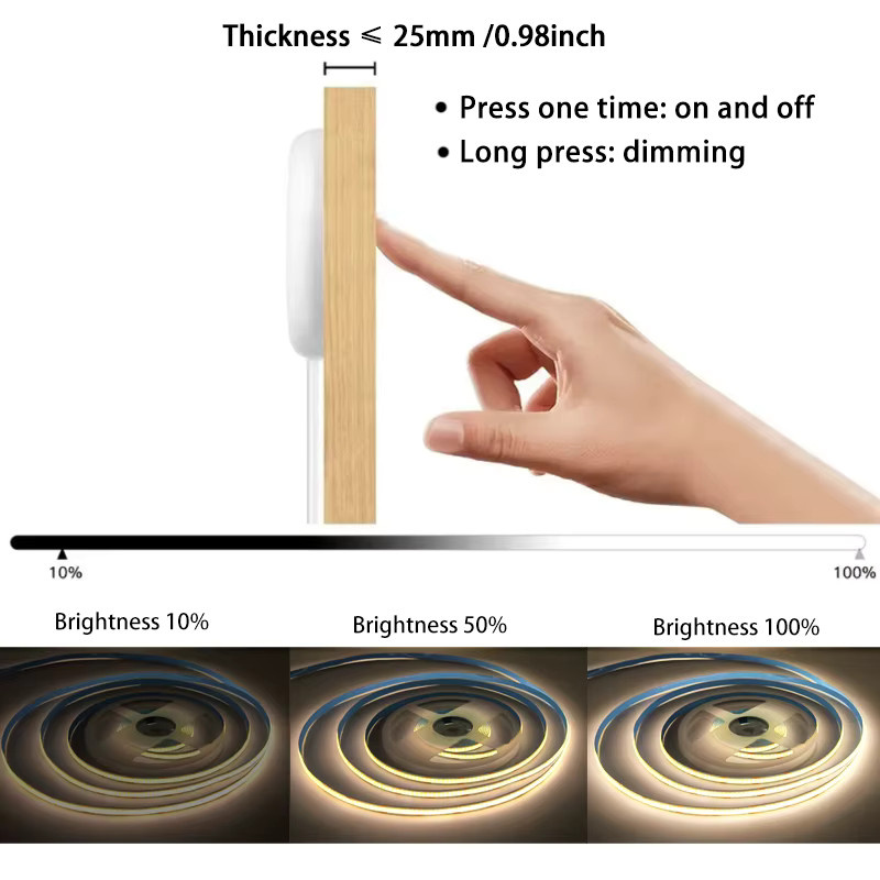 Mikenoon COB-LED-Streifenlicht mit Touch-Sensor, USB 5 V, dimmbar, Warmweiß, ideal für Küchenschränke, Kleiderschränke und Vitrinen - Bild 4