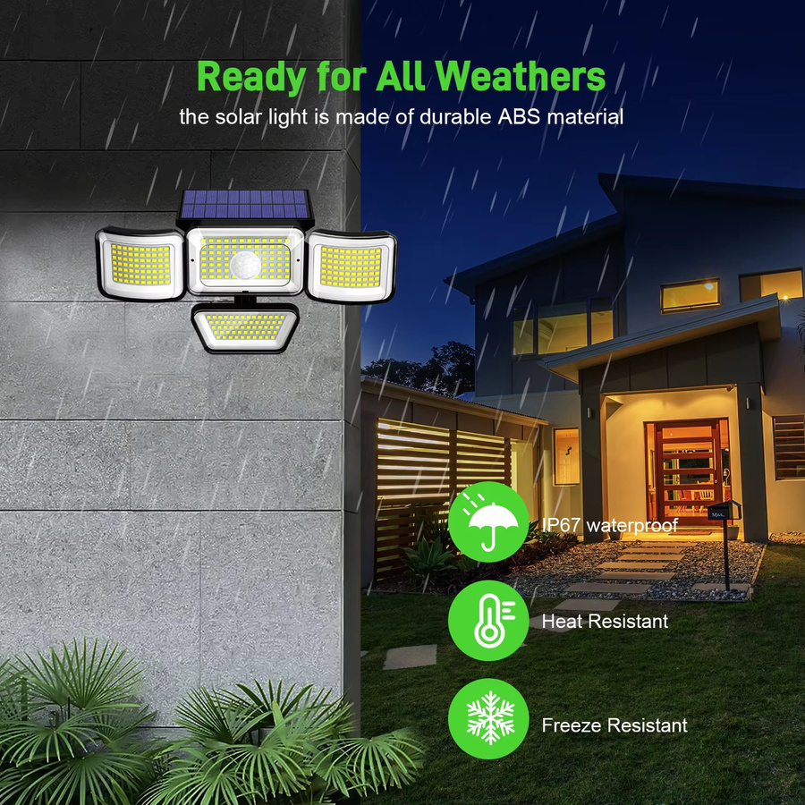Swiatla Solar-Außenleuchten mit 278 LED, IP65 wasserdicht, Sicherheitsleuchten mit Bewegungssensor und Fernbedienung, schwarze Solar-Wandlampe für den Garten - Bild 5