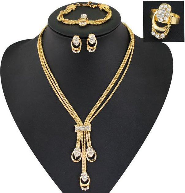 Schmuckset 4-teilig, Gold, Kristall, Strass, Damen, Hochzeit - Bild 1