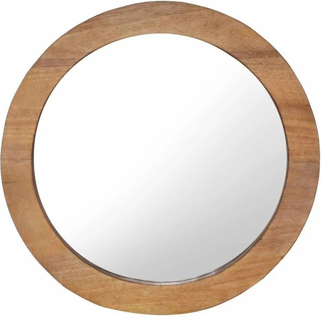 vidaXL Wandspiegel Rund aus Teak-Massivholz in Braun Durchmesser: 60 cm - Bild 1