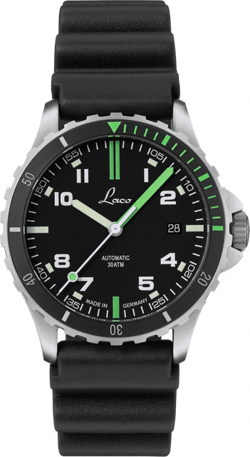 Laco Armbanduhr, Automatik, Edelstahl, 39 mm, Schwarz, Silikon - Bild 1