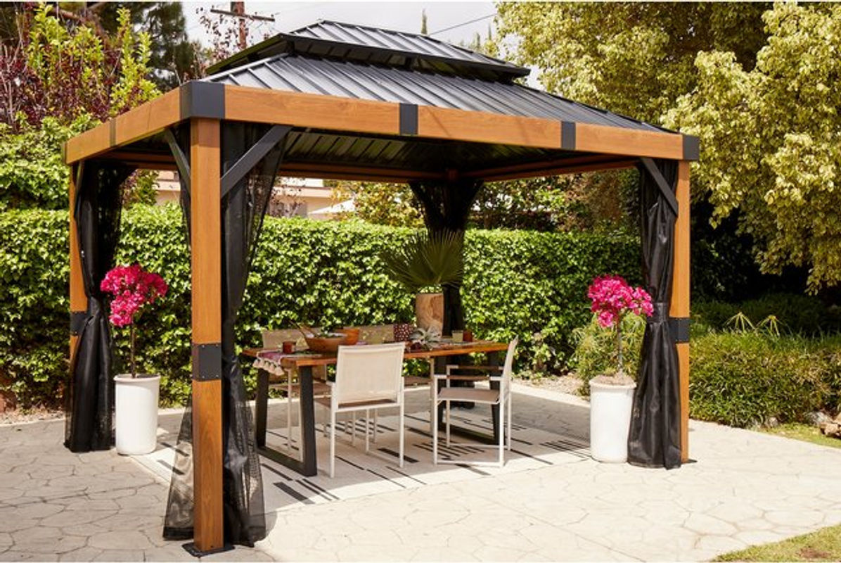 Sojag Aluminium Pavillon Fontana mit Stahldach und Moskitonetz in Braun und Schwarz B/T/H: 364,3 x 298,0 x 310,0 cm - Bild 4