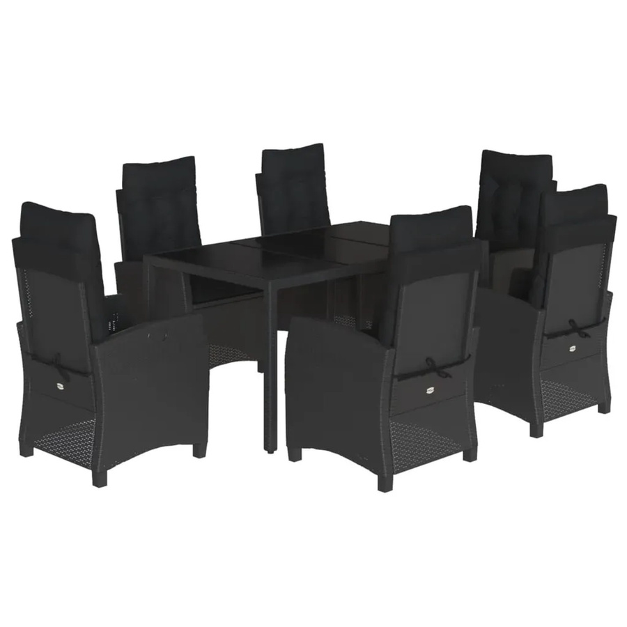 vidaXL 7-teilige Garten-Essgruppe aus Polyrattan mit Kissen in Schwarz - Bild 2