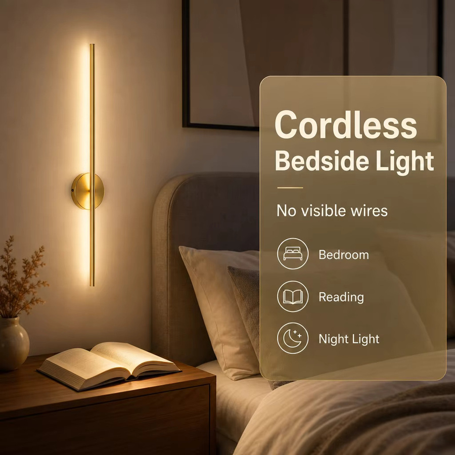 YQCHEZI Magnetische LED Wandleuchte in Gold/Messing, wiederaufladbare kabellose Leuchte für Wohnzimmer, Schlafzimmer und Flur - Bild 3