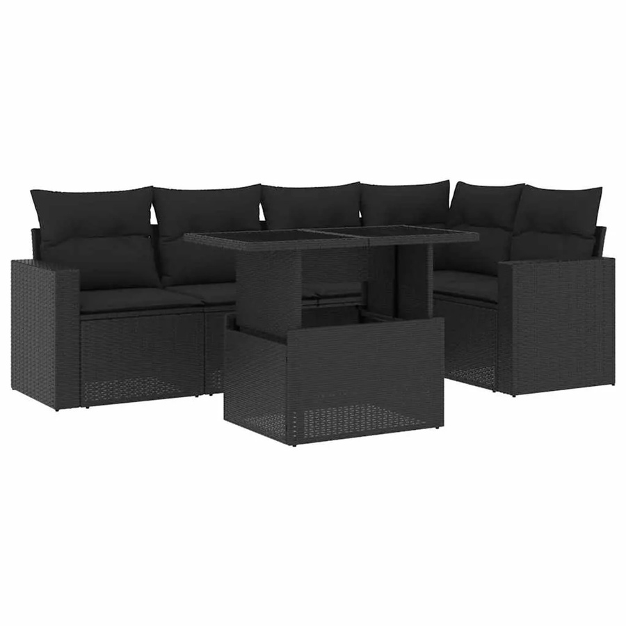 vidaXL 6-teilige Garten-Sofagarnitur in L-Form aus schwarzem Poly-Rattan mit Kissen und pulverbeschichtetem Stahlrahmen - Bild 2