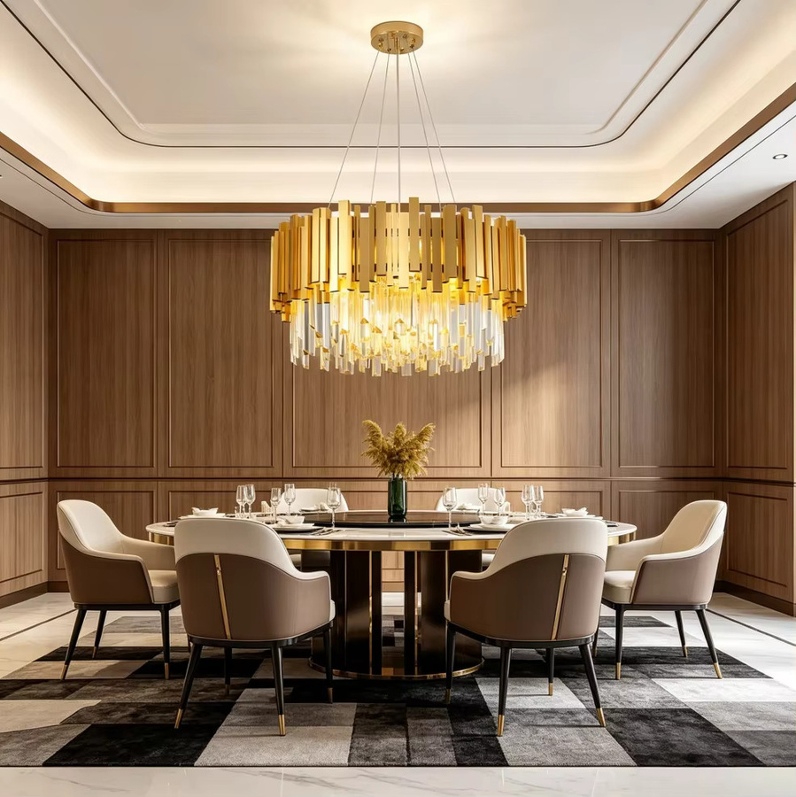 RRBEST Moderner Kristall-Kronleuchter in Gold/Messing, Runde K9-Pendelleuchte mit 9 E14 Fassungen und verstellbarer Kette für Wohnzimmer, Schlafzimmer oder Esszimmer - Bild 4