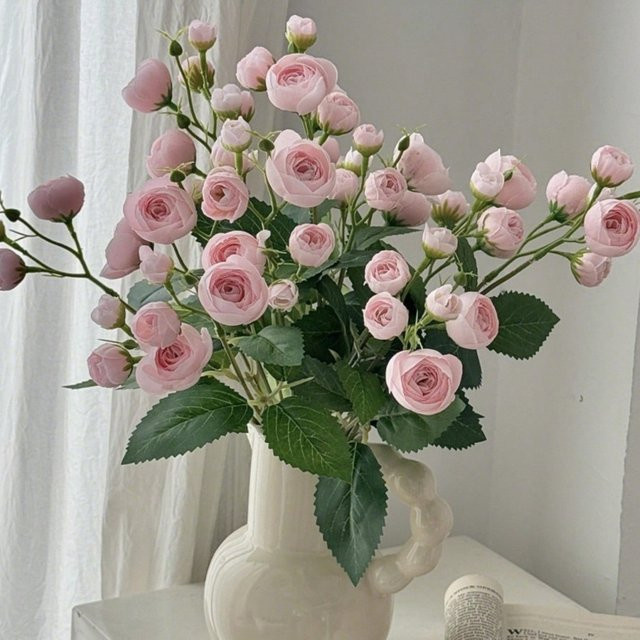 MENGHAO Künstliche Pfingstrosen-Blumensträuße mit 12 Köpfen in Orange und Pink für Hochzeitsdekoration und Heimdekoration - Bild 1