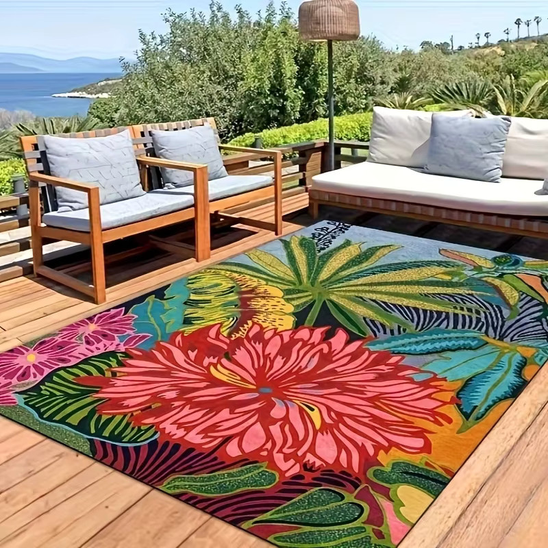 VIKAMA Outdoor-Teppich mit floralem Tropen-Design, pflegeleicht, Mehrfarbig, B/T: 120 x 80 cm - Bild 4