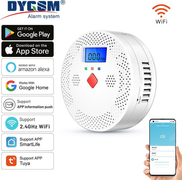 Tuya WiFi Smart Kohlenmonoxid-Detektor mit LCD Digital Display und 85dB Alarm in Weiß - Bild 1
