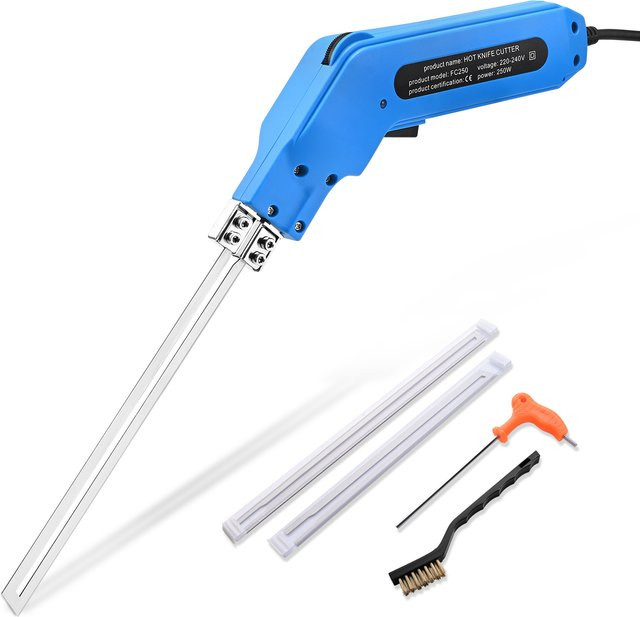 Elektrischer Polystyrol-Schneider mit 250W Leistung und 2 geraden Klingen in Blau, Thermomesser für Polystyrol inklusive 200 mm und 250 mm Klingen - Bild 1