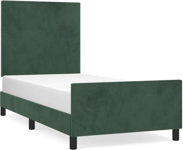 vidaXL Bettgestell mit Kopfteil aus Samt in Dunkelgrün, B/T/H: 90 x 200 x 128 cm - Bild 1