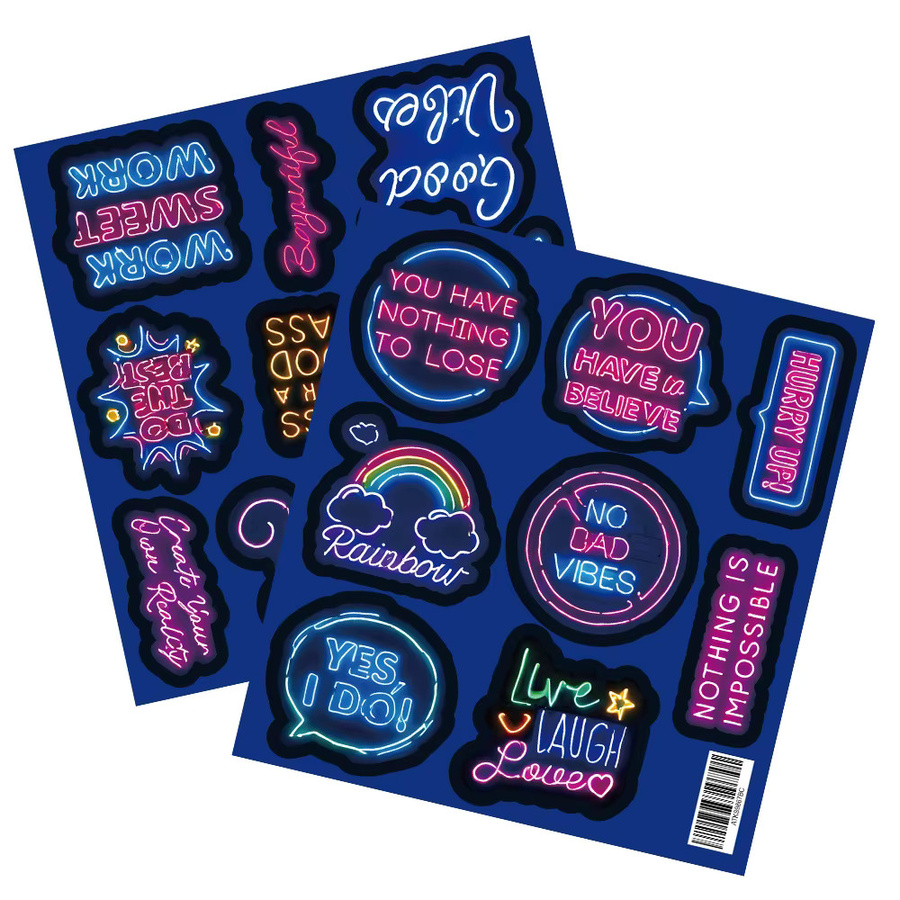 Cartoon Neon Aufkleber mit inspirierenden Phrasen für Scrapbooking und Notebooks, wasserdichte Graffiti Aufkleber aus PVC, Mehrfarbig - Bild 2