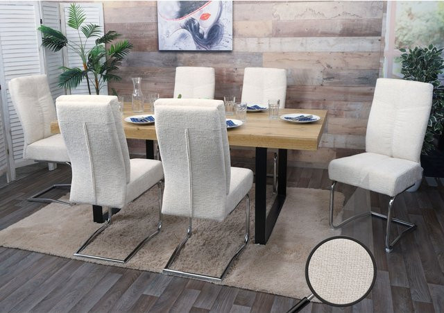 6er-Set MCW Esszimmerstühle G56 Freischwinger aus Chenille in Beige - Bild 1