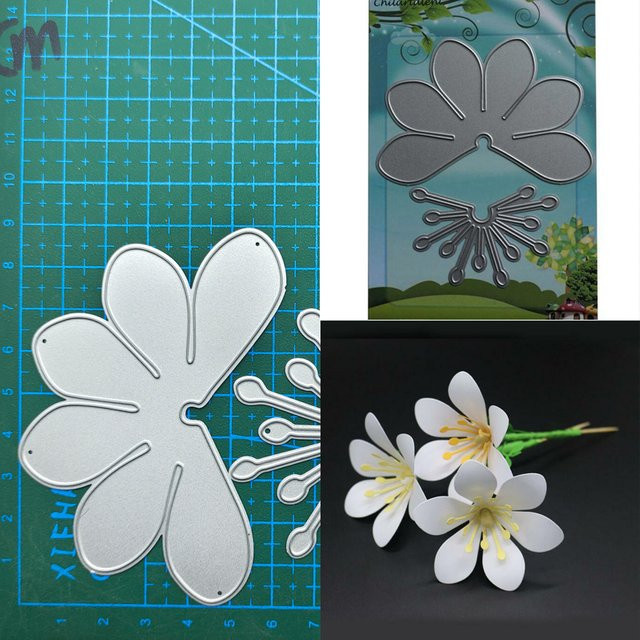 Metall Stanzform Plumeria Rubra Blütenblatt in Silber für Scrapbooking und Kartenherstellung - Bild 1