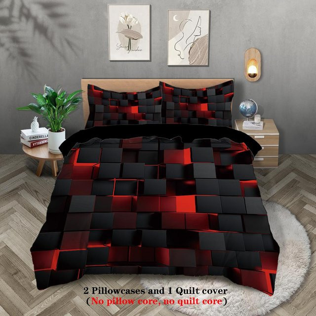 JMG Household Supplies 3-teiliges Bettwäscheset mit Gitter-Visuelleffekten in Rot Transparent, Material Mikrofaser Polyester, B/H: 135 x 200 cm - Bild 1