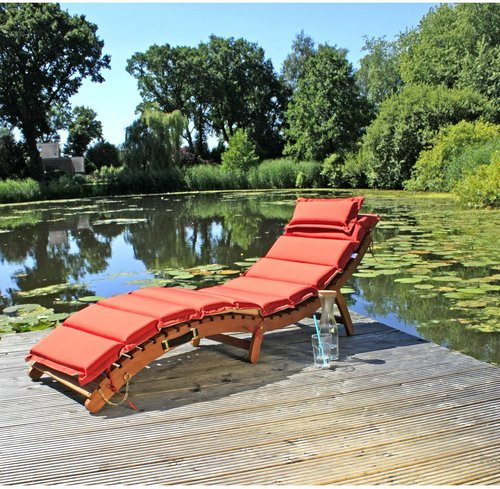 Garden Pleasure Faltliege Nassau aus geöltem Eukalyptusholz mit Auflage in Braun, B/T/H: 186 x 56 x 55 cm - Bild 2