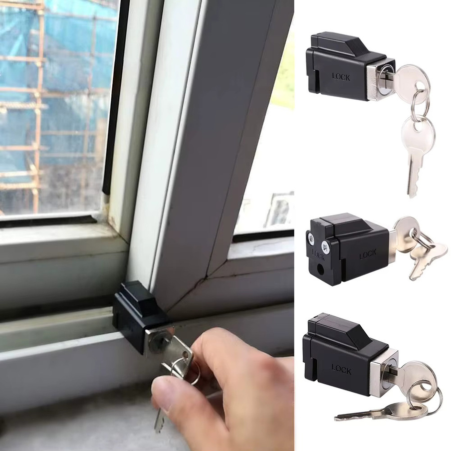 Fensterschloss aus Aluminiumlegierung mit 2 Schlüsseln und Fensterbegrenzung in Schwarz - Bild 2