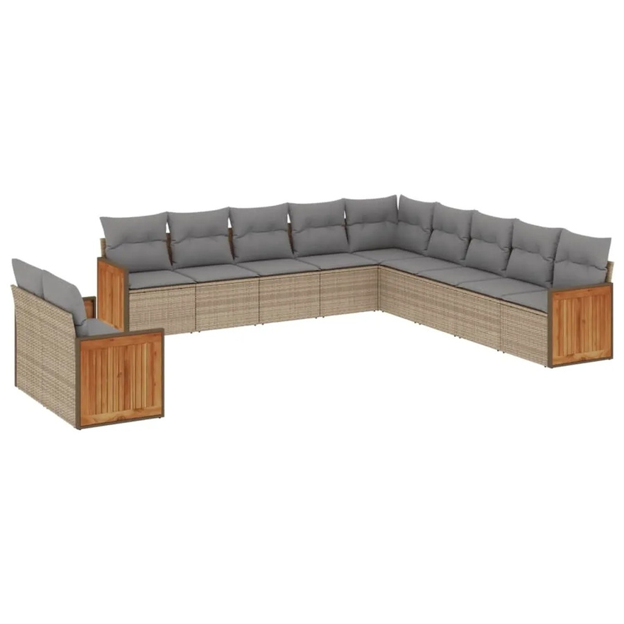 vidaXL 11-tlg. Garten-Sofagarnitur in L-Form aus Poly-Rattan und Akazienholz, Beige - Bild 2