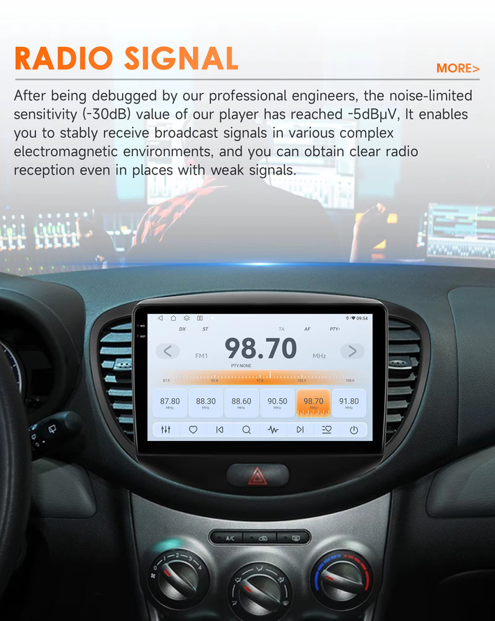 Hizpo Android 14 Auto Radio für Hyundai i10 2007-2013 mit GPS, CarPlay und DSP, Schwarz - Bild 3