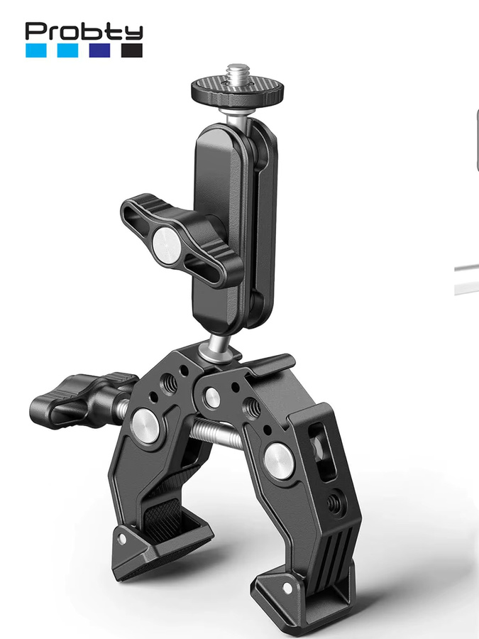 Probty Super-Klemme mit Dual-Kugelkopf-Magic-Arm und Cold Shoe in Schwarz für Smartphone und Action-Kameras wie GoPro oder DJI mit 1/4" und 3/8" Gewinde - Bild 4