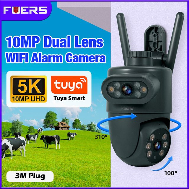 FUERS 5K 10MP Dual Objektiv IP Kamera Tuya Smart Home WLAN Außenüberwachung mit Auto Tracking und Alarm in Schwarz - Bild 1