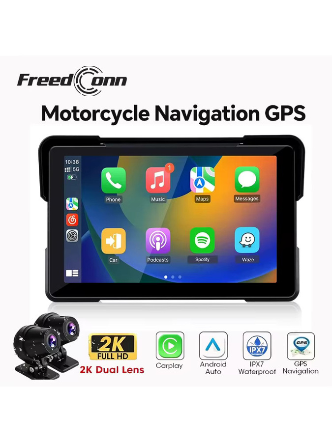 Freedconn Motorrad-Navigationssystem mit GPS, Wireless CarPlay, Android Auto und DVR, 5/7 Zoll Display, Schwarz - Bild 6
