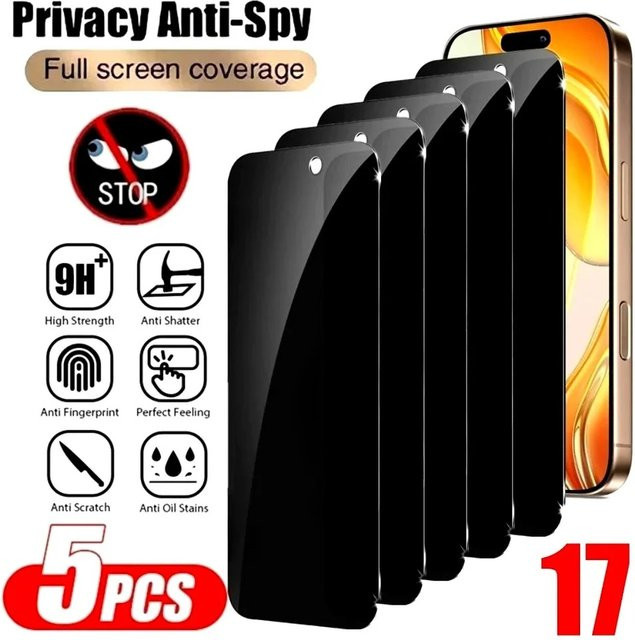 5 Stück Anti-Spionage-Hartglas Displayschutzfolie für Apple iPhone 17 16 15 14 13 12 11 Pro Max Plus XR XS in Transparent - Bild 1
