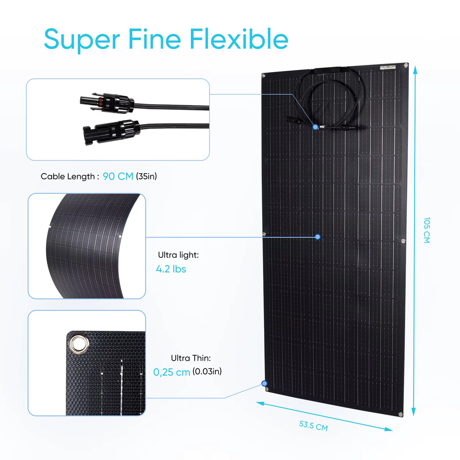 JINGYANGPV Flexibles Solarpanel 220W in Schwarz mit ETFE-Folienbeschichtung für 12V und 24V Batterieladung - Bild 4