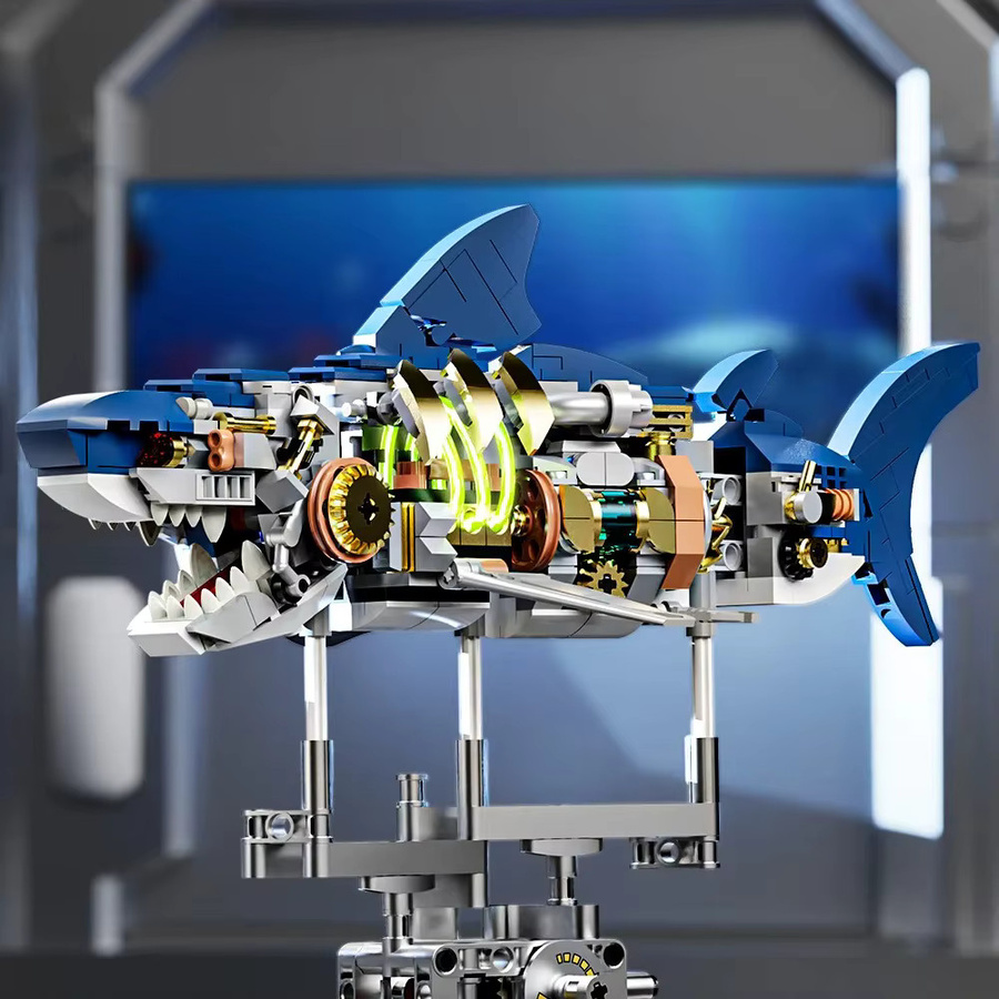 Yangkili Mechanisches Hai-Bauset, Modell mit Ausstellungsstand und Lichtern, Meerestiere - Bild 6