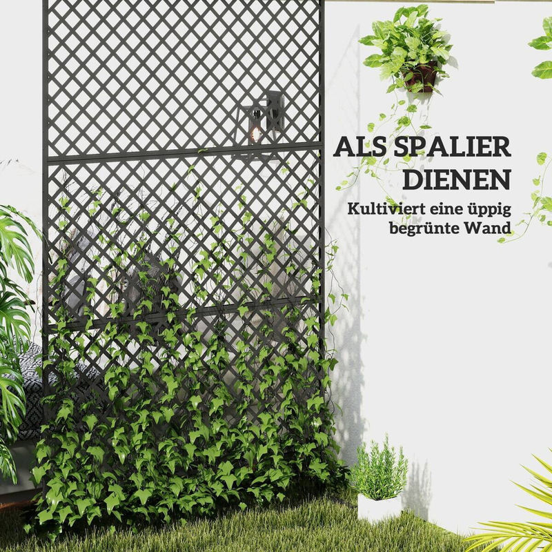 Outsunny Raumteiler 3-teilig aus Stahl in Schwarz mit Gitterdesign, freistehender Sichtschutz für Outdoor, B/T/H: 122 x 45 x 198 cm - Bild 6