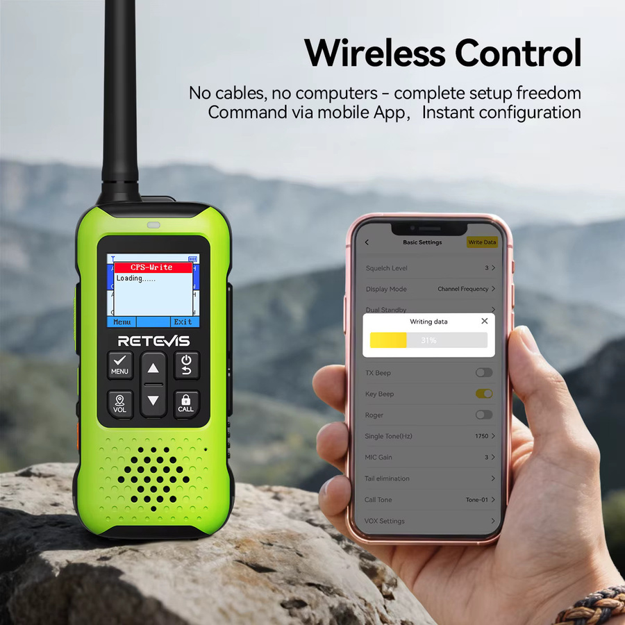 Retevis EZTalk 65 GPS BDS Walkie-Talkie in Grün mit Bluetooth-App-Steuerung, UHF VHF GMRS Zweiwege-Funkgerät für Camping und Wandern - Bild 3