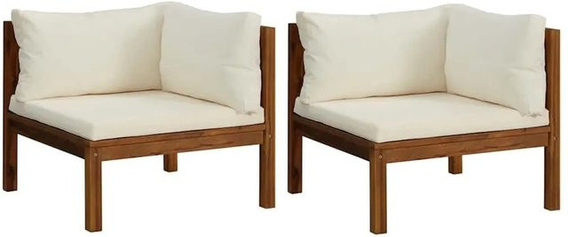 vidaXL Ecksofa Set aus Massivholz Akazie mit cremeweißen Kissen in L-Form - Bild 1
