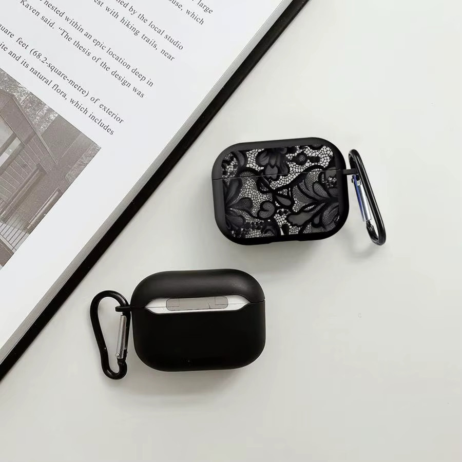Apple AirPods Schutzhülle mit Cartoon-Spitzenblumenmuster in Schwarz für AirPods Pro, Pro 2, Pro 3, AirPods 1, 2 und 3 - Bild 4