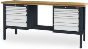 STIER Werkbank mit 8 Schubladen aus Stahl und Holz in Grau, B/T/H: 200 x 60 x 96 cm - Bild 1