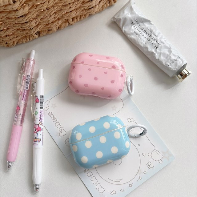 Glänzende AirPods Schutzhülle im koreanischen Stil mit rosa und blauen unregelmäßigen Polka Dots für Apple AirPods 2 3 4 Pro 2 und Pro 3 - Bild 1