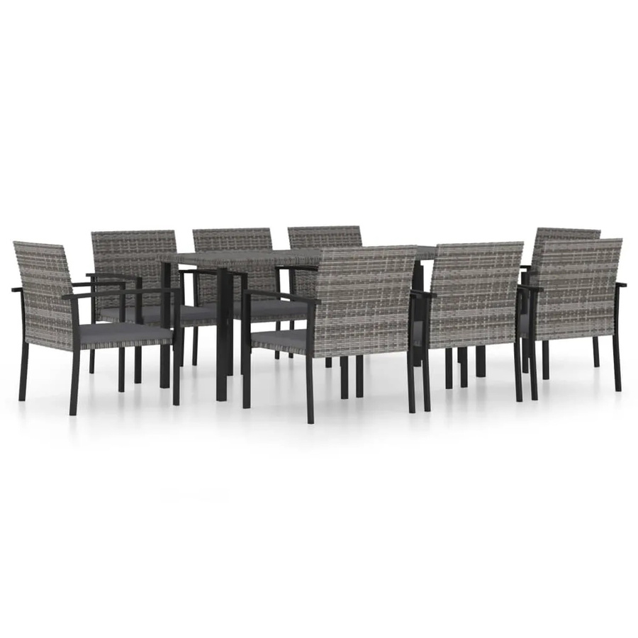 vidaXL 9-tlg Garten-Essgruppe aus Poly Rattan und pulverbeschichtetem Stahl in Grau mit Glastisch - Bild 2