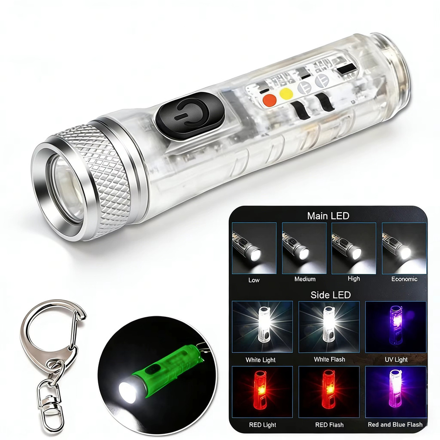 XIWANGFIRE Mini-Schlüsselanhänger-Taschenlampe mit COB-LED, USB wiederaufladbar, Magnetlicht und RGB-Funktion in Rot und Blau - Bild 7