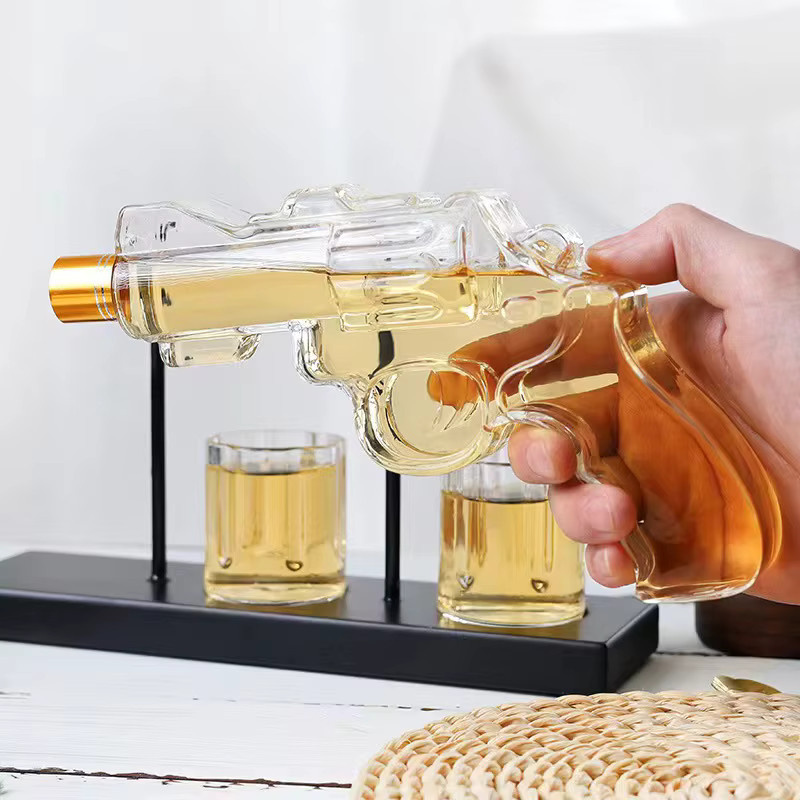 Untior Pistolen-Whisky-Dekanter-Set mit 2 Bullet-Gläsern aus Glas, transparent - Bild 5