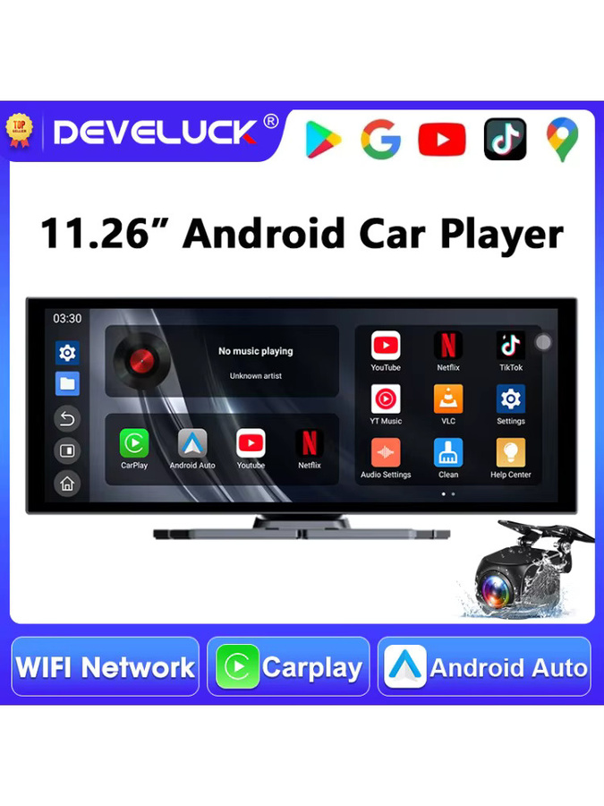 Develuck Tragbares Android Autoradio mit 11,26 Zoll Display, Multimedia-Videoplayer mit Bluetooth, Wi-Fi, Wireless CarPlay und Android Auto, Farbe: Schwarz - Bild 7