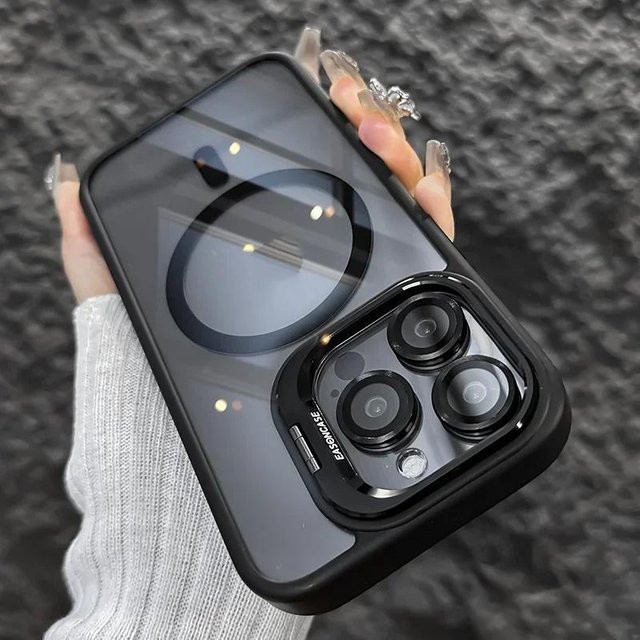 MagSafe Schutzhülle für Apple iPhone 16 15 14 13 12 Pro Max Plus mit Kameraobjektiv Glas Schutz, Schwarz - Bild 1