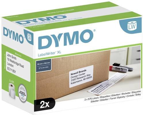 DYMO Versand-Etiketten Weiß, 2 Packungen à 575 Stück, B: 10,2 cm, H: 5,9 cm - Bild 1