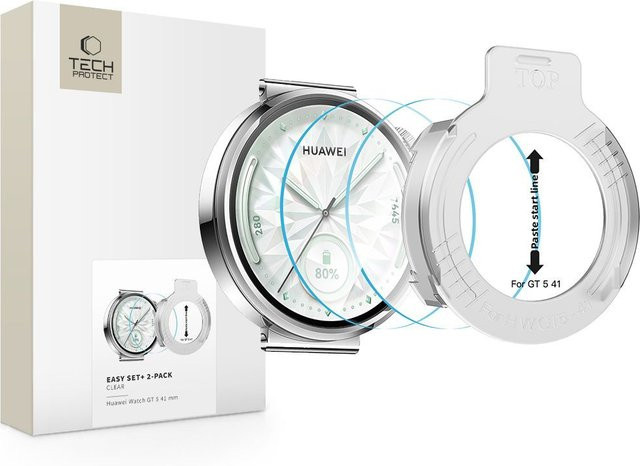 Tech-Protect Schutzfolie Easy Set+, Huawei Watch GT 5 41mm, Gehärtetes Glas, 2 Stück - Bild 1