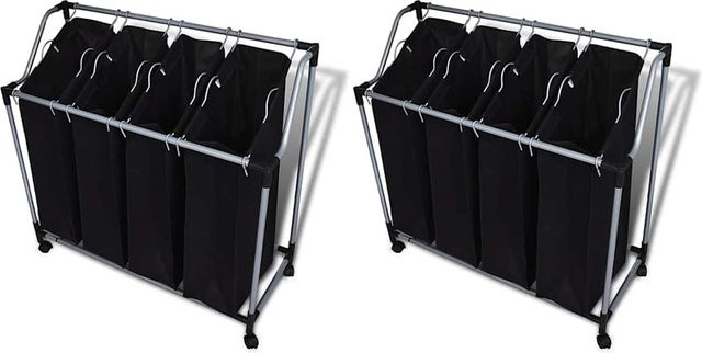 vidaXL Wäschekörbe mit Rollen und herausnehmbaren Taschen, 2er-Set, Schwarz und Grau - Bild 1