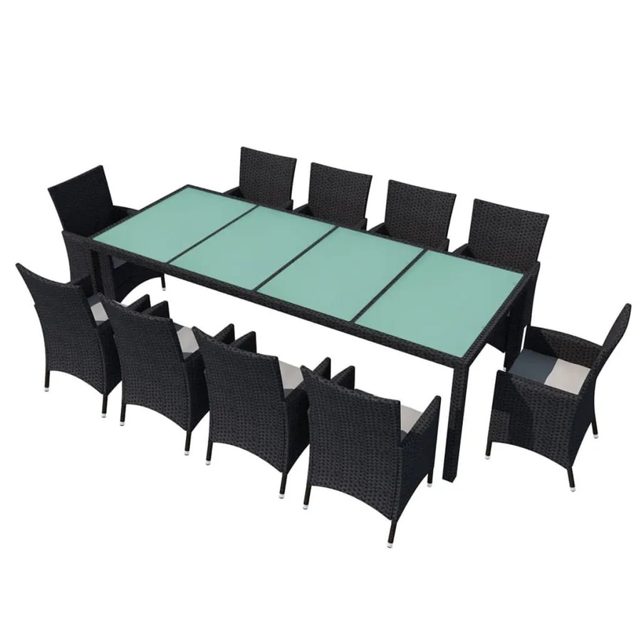 vidaXL 11-tlg Garten-Essgruppe aus Poly Rattan in Schwarz mit Glasplatte und wetterfesten Auflagen Modell 6 - Bild 2