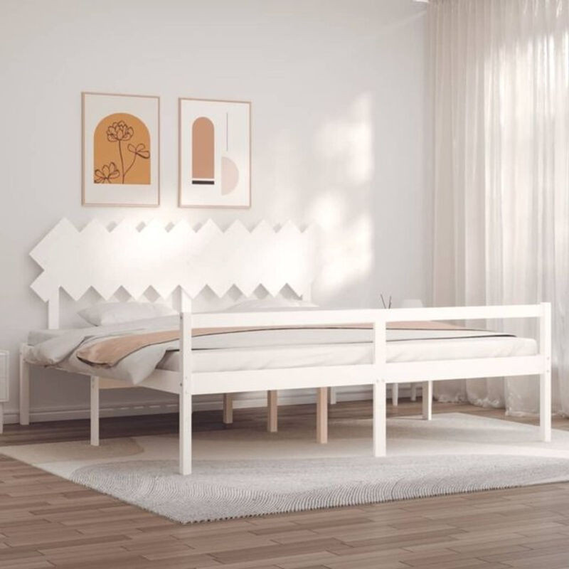 Prolenta Premium Seniorenbett aus Massivholz mit Kopfteil in Weiß, B/T/H: 200 x 205,5 x 80,5 cm - Bild 1