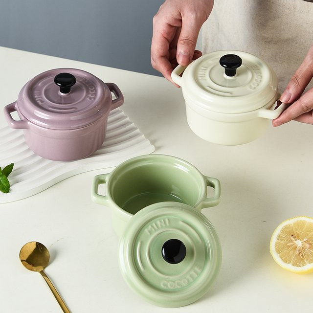Keramikbeschichtete Mini-Doppelohrschüssel in Lila, 200 ml ideal für Joghurt oder Eierspeisen - Bild 1