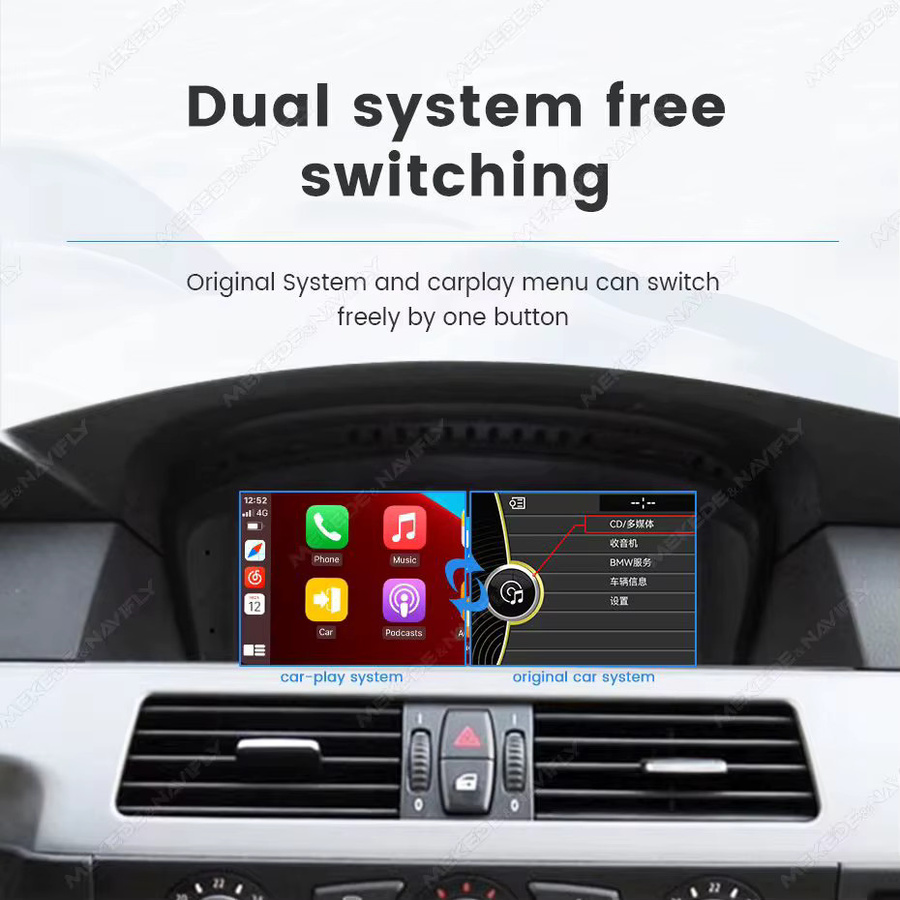 MEKEDE Linux QLED Touchscreen Infotainment-System mit kabellosem CarPlay und Android Auto für BMW E60 E61 E63 E64 E90 E91 E92 E93, 9,3 Zoll, Schwarz - Bild 4