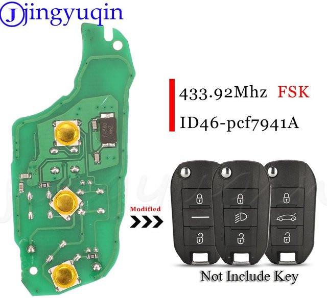 Jingyuqin 434MHz ID46 Fernbedienungs-Autoschlüssel-Leiterplatte in Grün für Citroen C4L New Elysee und Peugeot 508 208 3008 2008 201 408 4008 - Bild 1